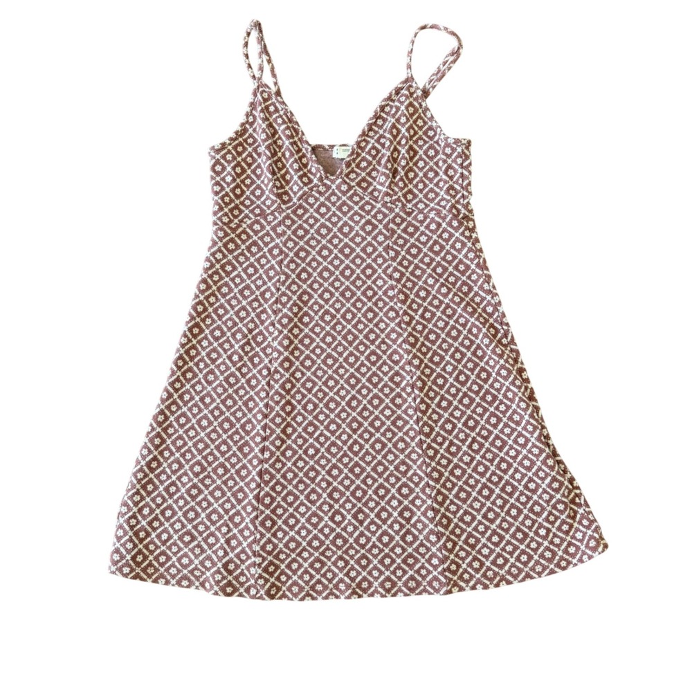 Billabong Brown and White Diamond Print Mini Dress